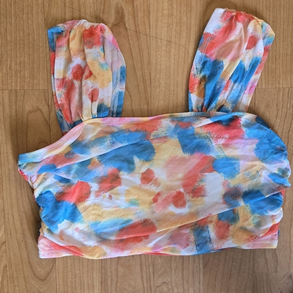 Xl Shirt Bundle Cream Waffle Textured Top And Multi Colored Cropped Tank Artsy - Picture 4 of 5